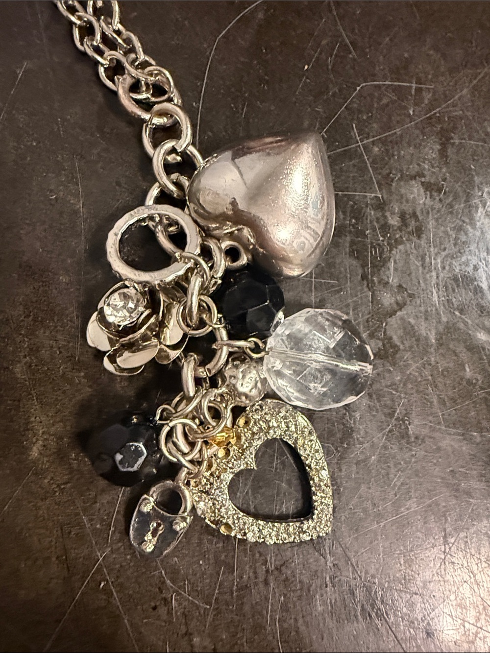 Silver and Gold Heart Charm Pendant Necklace - Women Jewelry
